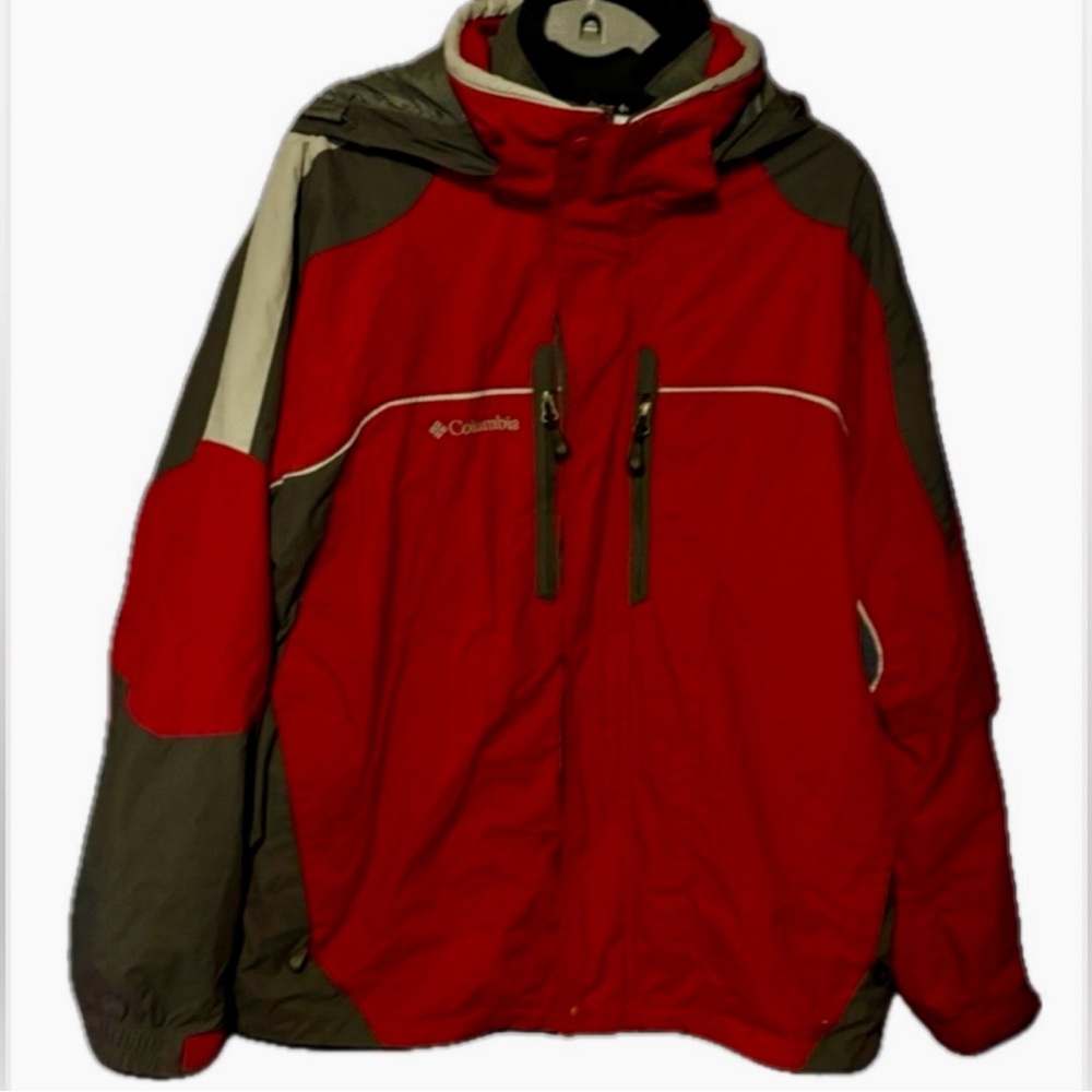 EUC Columbia Interchange Red/Gray 2-in-1 Coat w/Hood sz L
